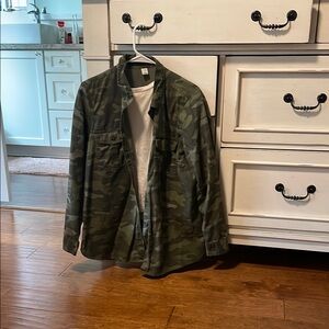 Women's Green Camo Jacket with White t shirt